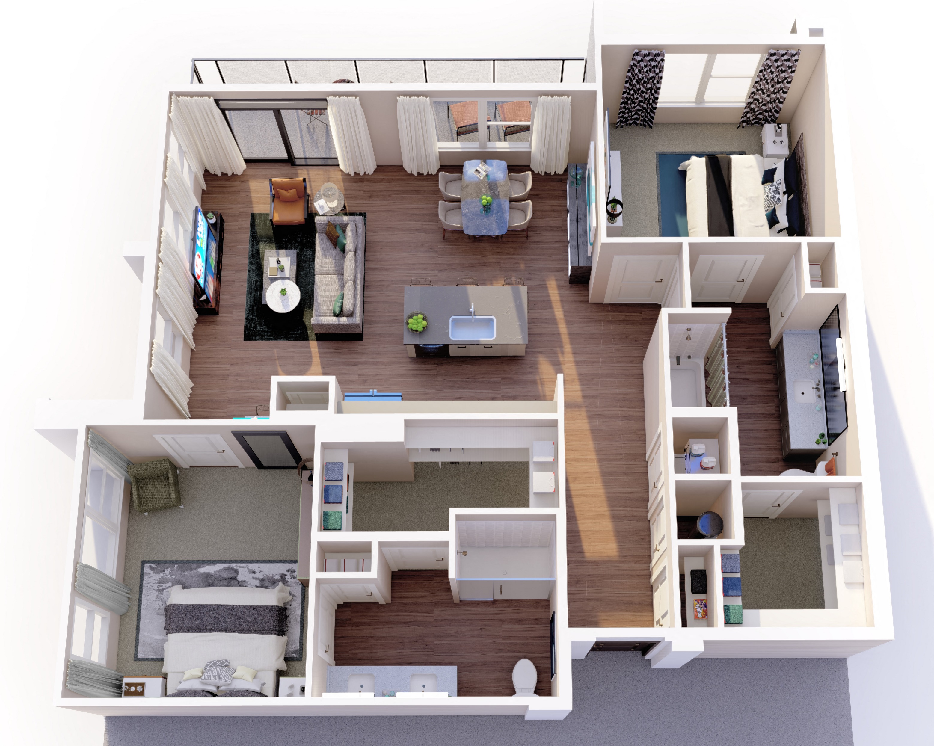 Floor plan for 2 beds, 2 baths, 1257 sqft